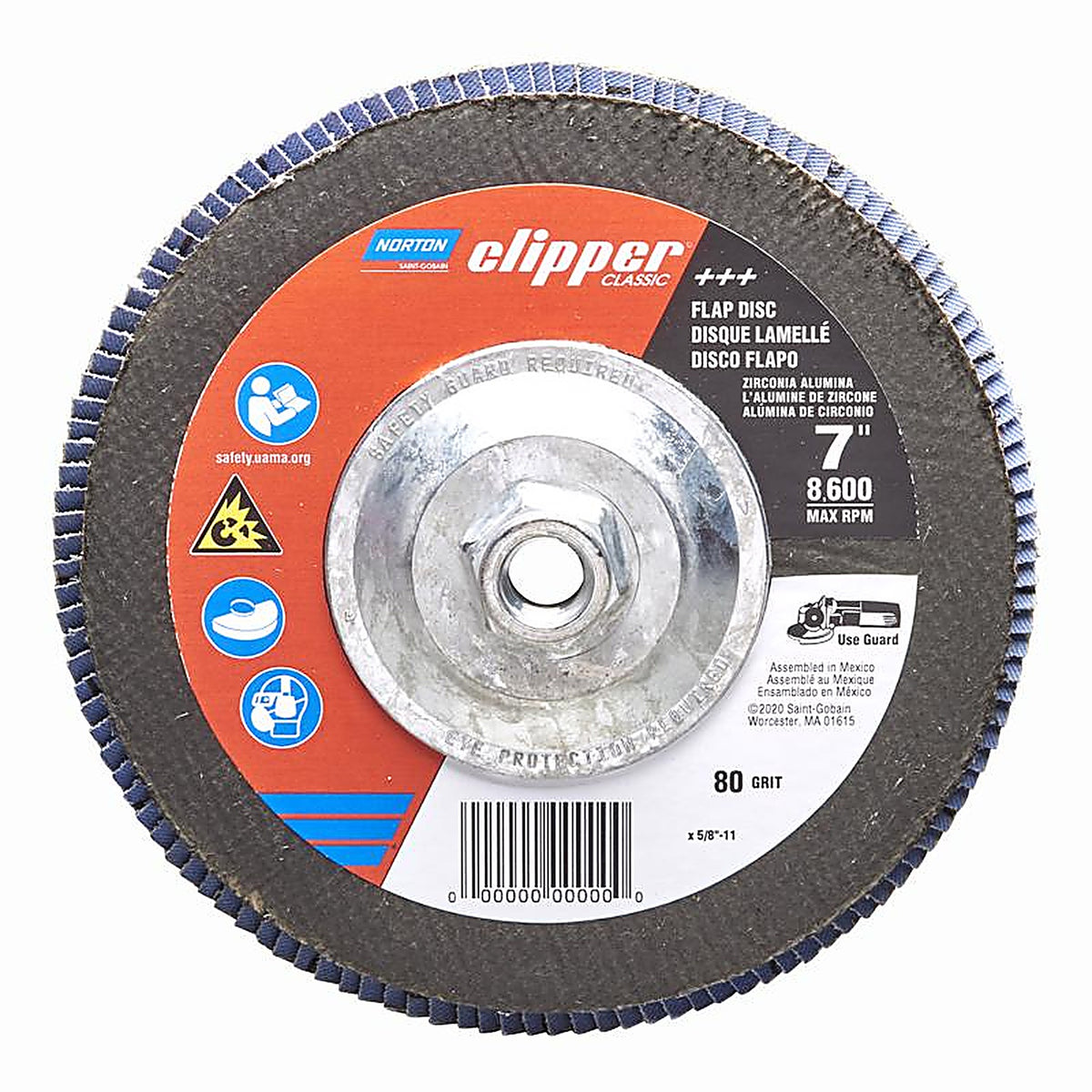Norton - 70184609168 - Clipper 7 In. D X 5/8-11 In. Zirconia Alumina/X-Wt Cotton Flap Disc 80 Grit 1 Piece