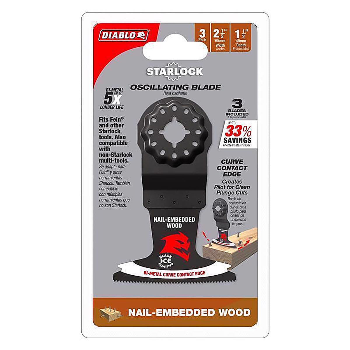 Diablo - DOS250BW3 - Starlock 2-1/2 In. W Bi-Metal Curved Contact Edge Oscillating Blade Nail-Embedded Wood 3 Pack