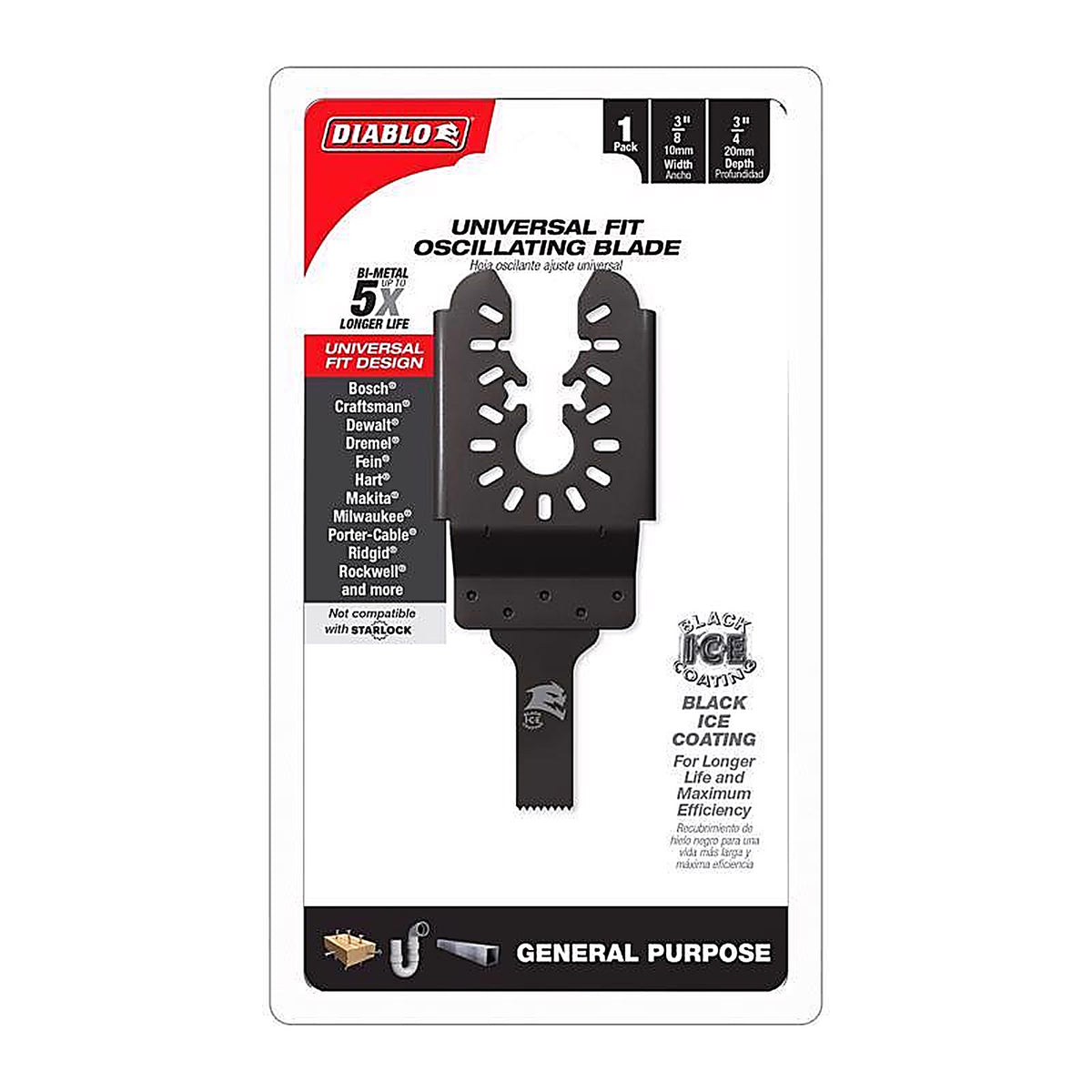 Diablo - DOU039BGP - Starlock 3/8 In. X 3/8 In. W Bi-Metal Oscillating Blade General Purpose Cuts 1 Pack