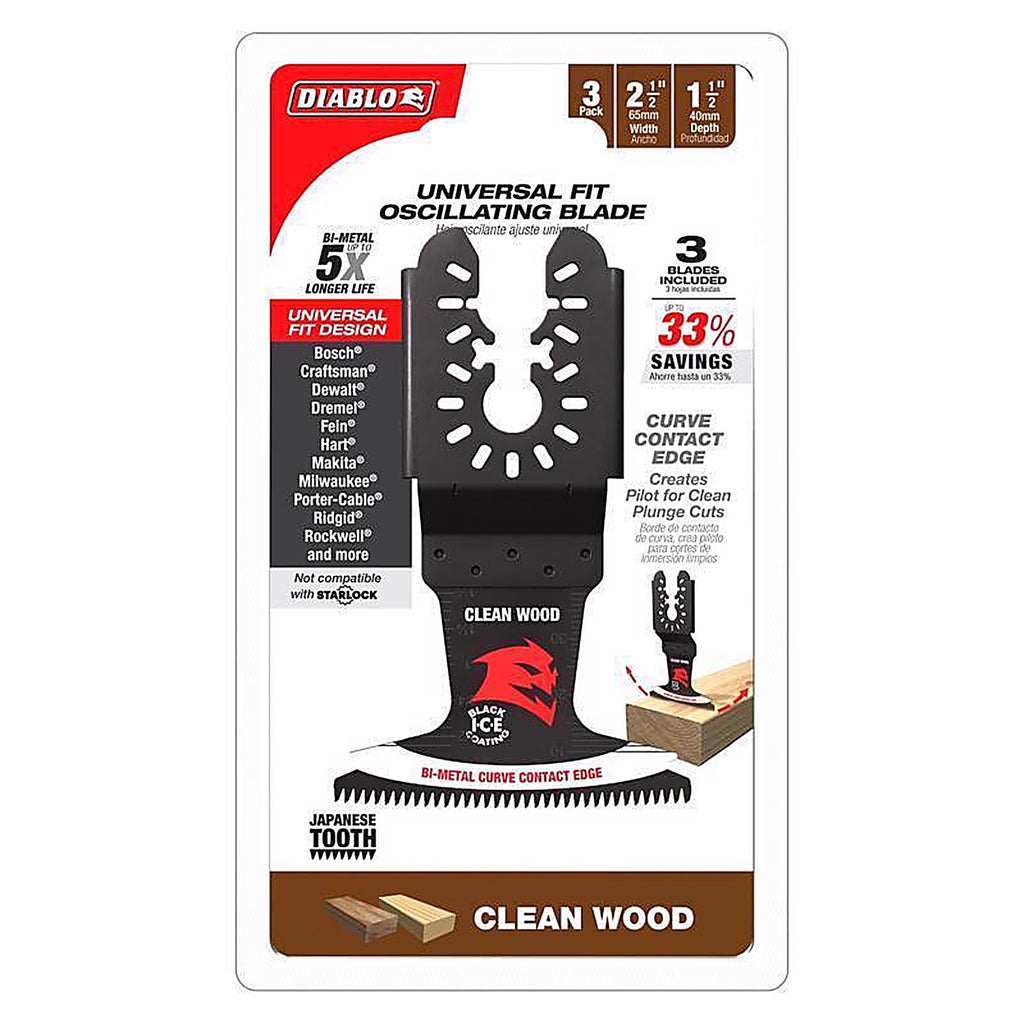 Diablo - DOU250JBW3 - 2-1/2 In. W Bi-Metal Curved Contact Edge Oscillating Blade Clean Wood 3 Pack