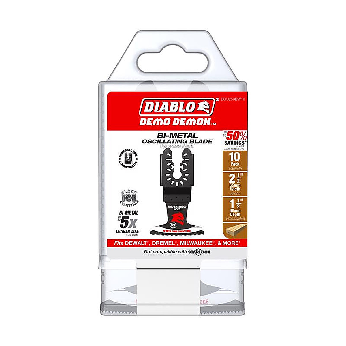 Diablo - DOU250BW10 - 2-1/2 In. W Bi-Metal Curve Contact Edge Oscillating Blade Nail-Embedded Wood 10 Pack