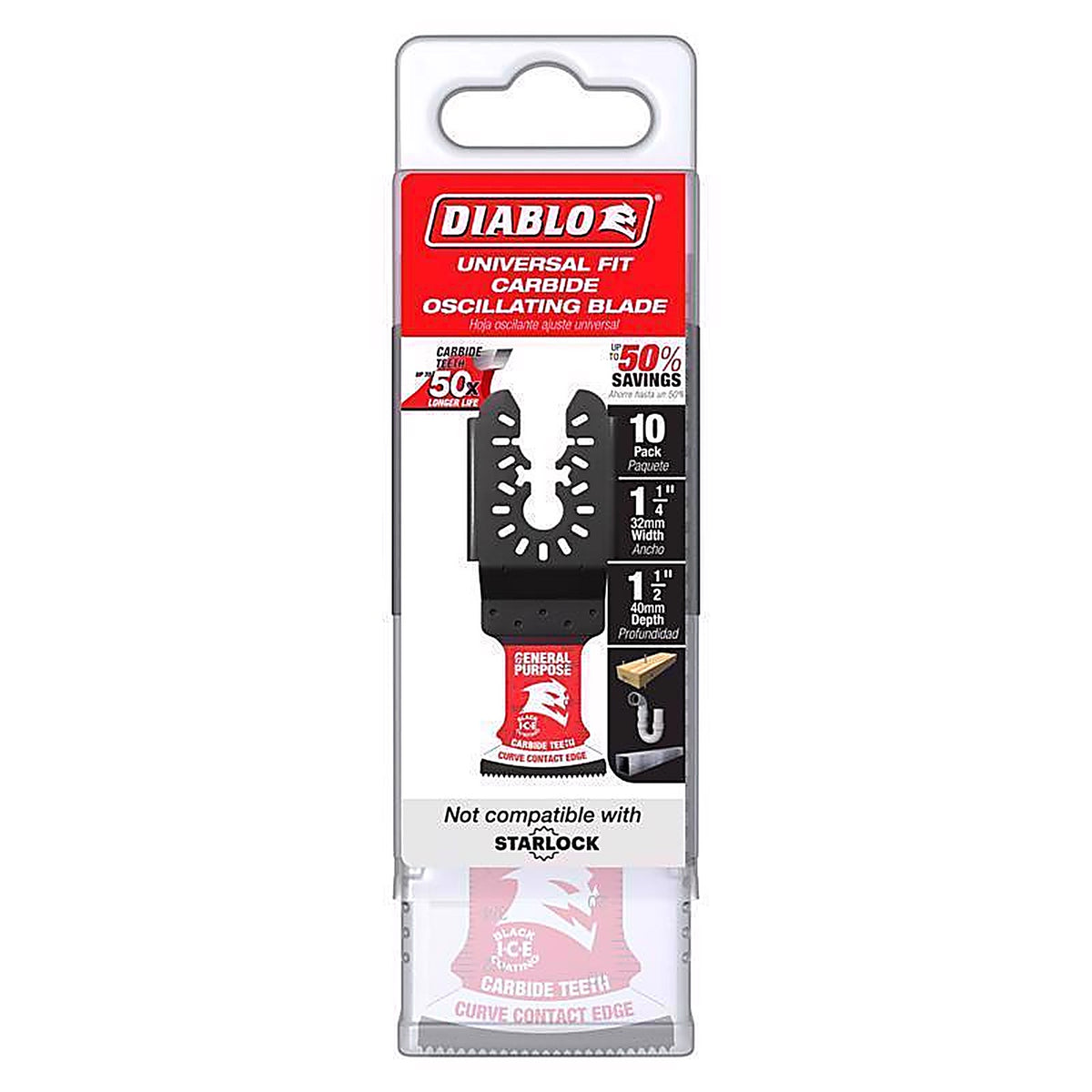 Diablo - DOU125CGP10 - 1-1/4 In. W Carbide Curved Contact Edge Oscillating Blade General Purpose Cuts 10 Pack