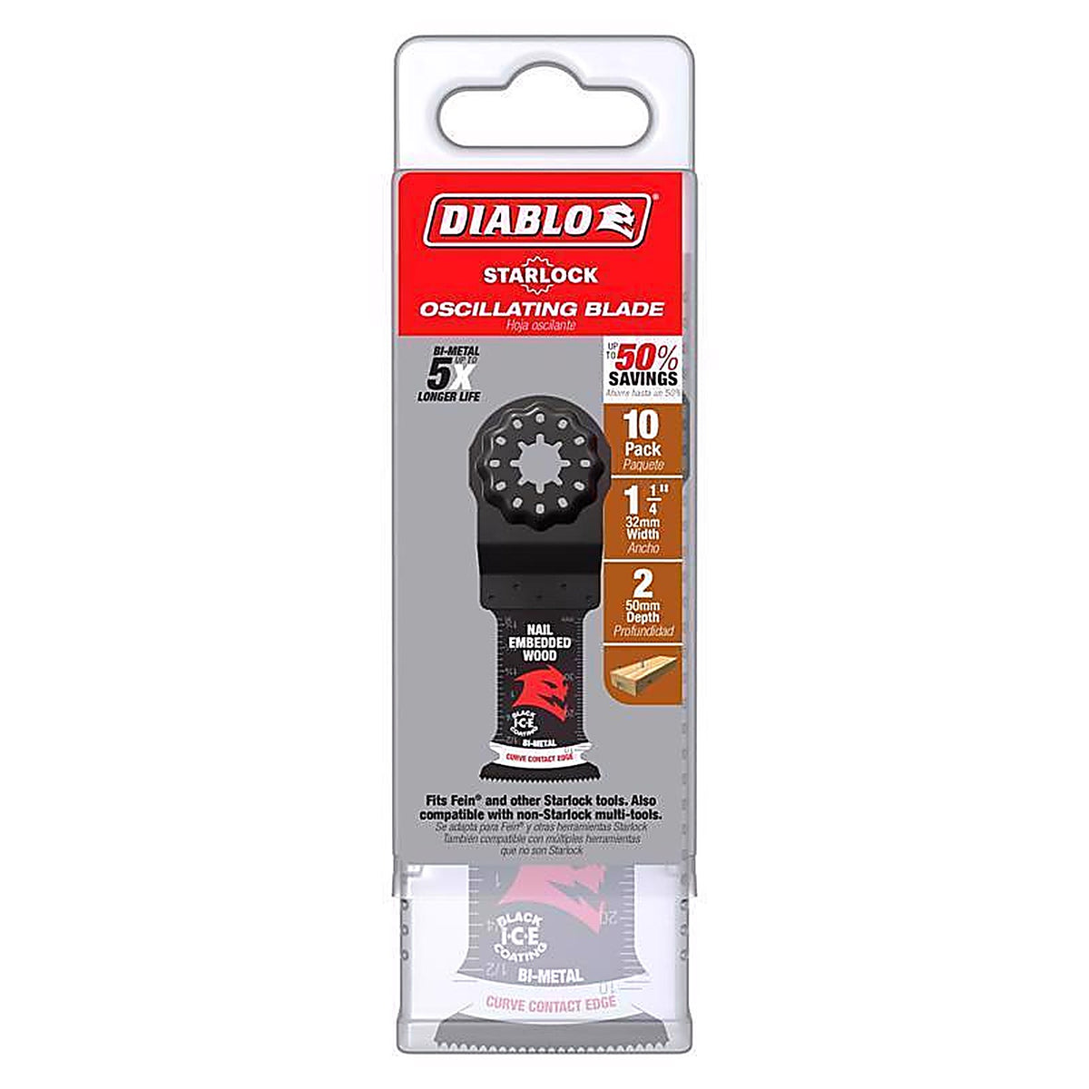 Diablo - DOS125BW10 - Starlock 1-1/4 In. W Bi-Metal Curved Contact Edge Oscillating Blade Nail-Embedded Wood 10 Pack