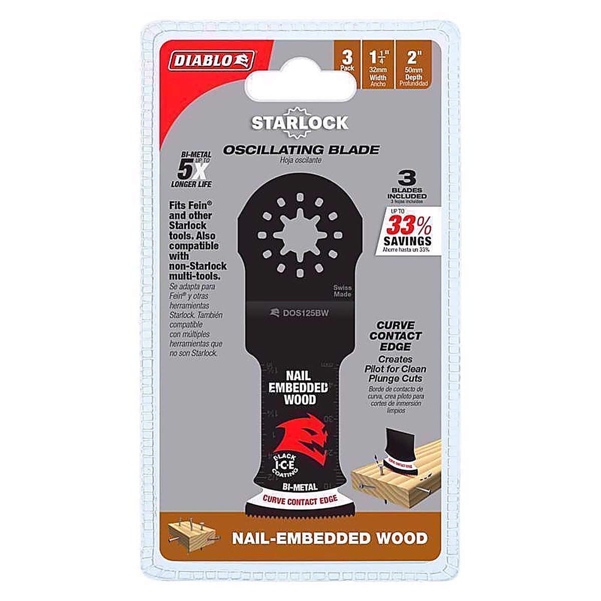 Diablo - DOS125BW - Starlock 1-1/4 In. W Bi-Metal Curved Contact Edge Oscillating Blade Nail-Embedded Wood 1 Pack