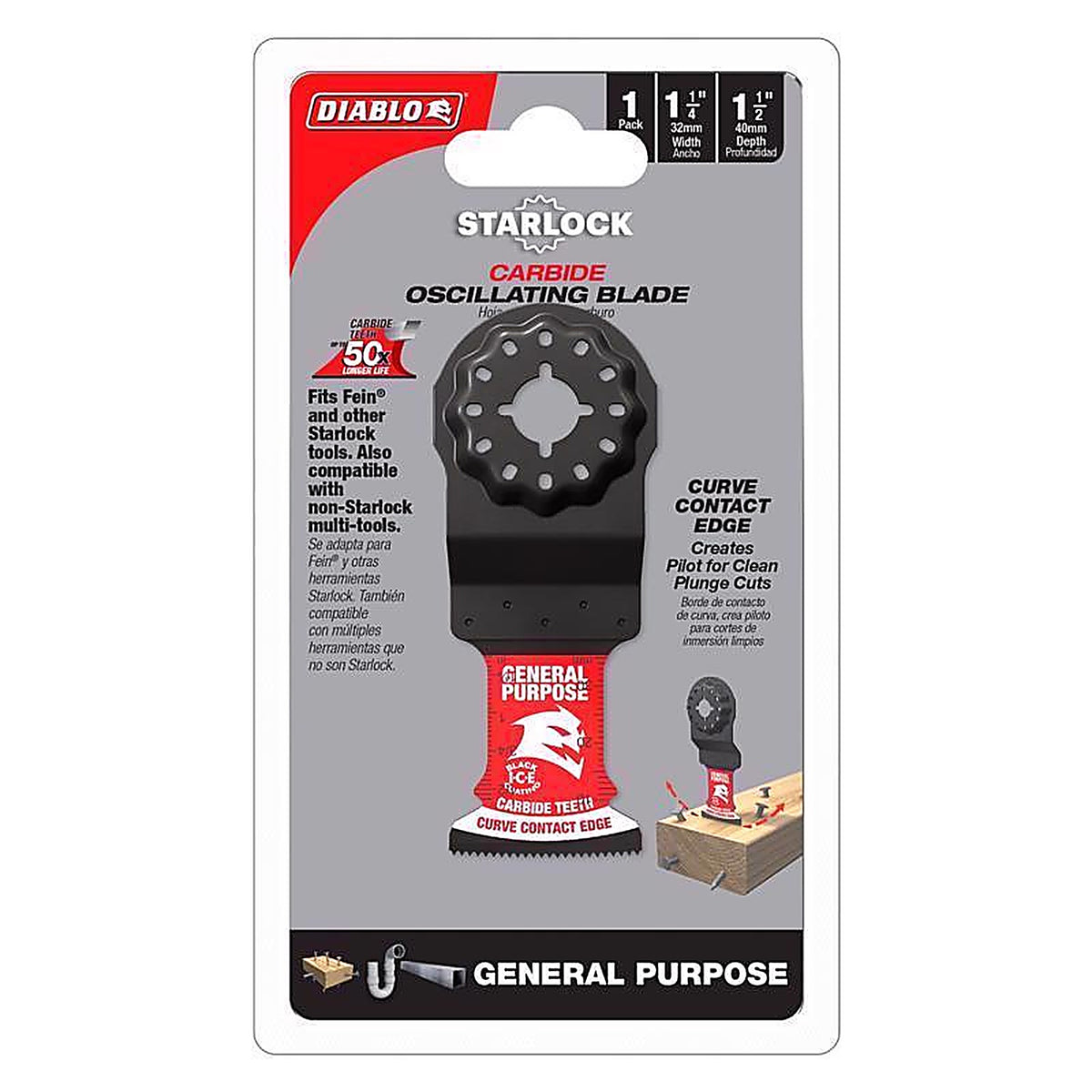 Diablo - DOS125CGP - Starlock 1-1/4 In. W Carbide Curved Contact Edge Oscillating Blade General Purpose Cuts 1 Pack