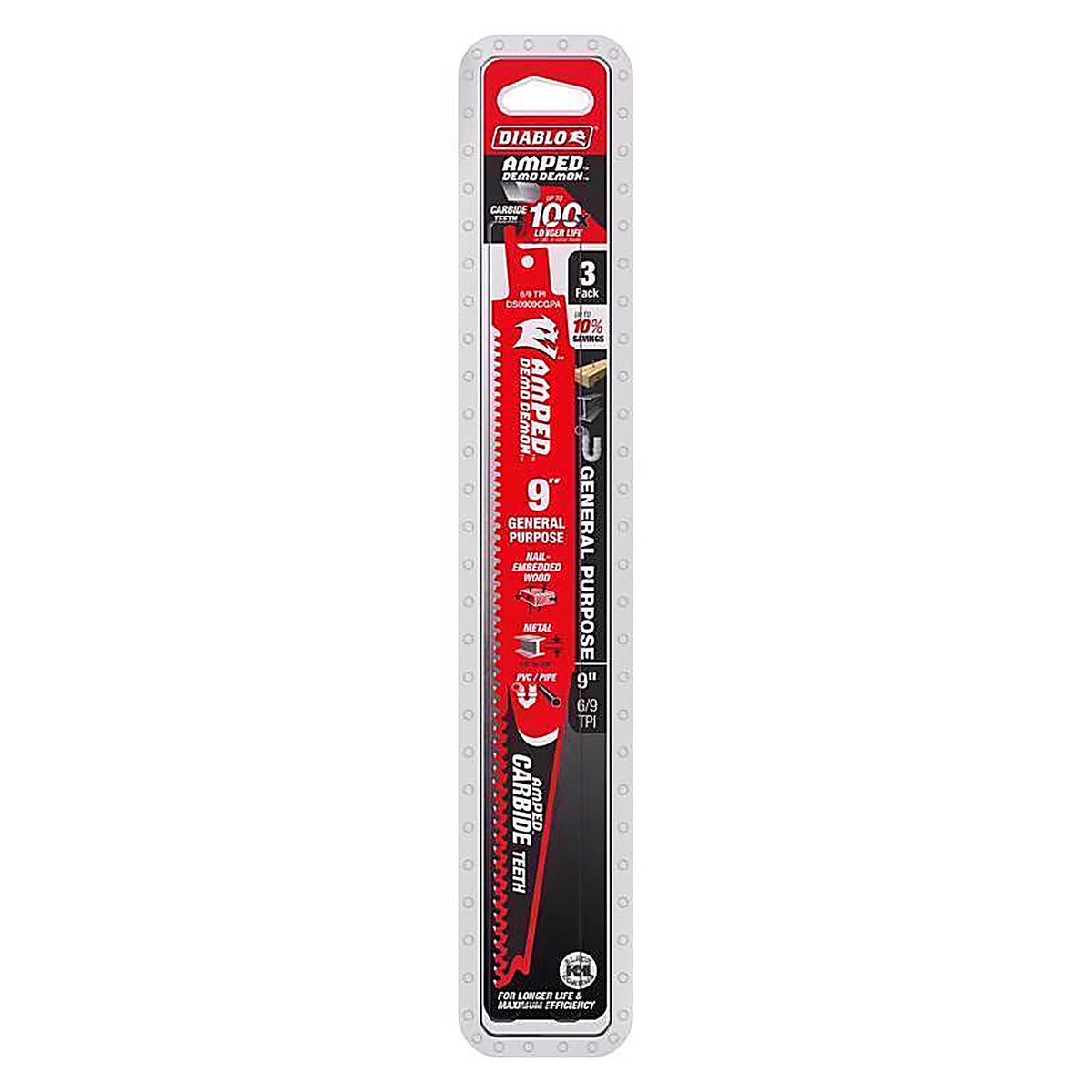 Diablo - DS0909CGPA3 - Demon Amped 9 In. Carbide Reciprocating Saw Blade Set 6/9 TPI 3 Pack