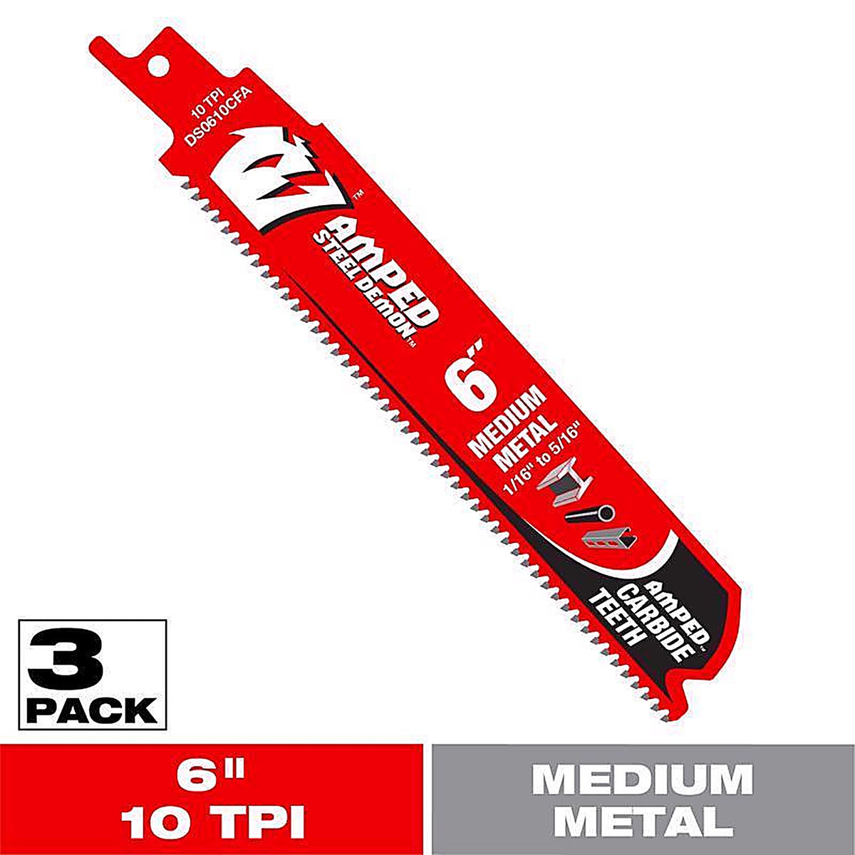 Diablo - DS0610CFA3 - Demo Demon Amped 6 In. Carbide Tipped Medium Metal Reciprocating Saw Blade Set 10 TPI 3 Pack