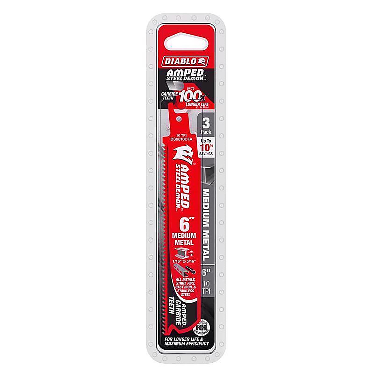 Diablo - DS0610CFA3 - Demo Demon Amped 6 In. Carbide Tipped Medium Metal Reciprocating Saw Blade Set 10 TPI 3 Pack
