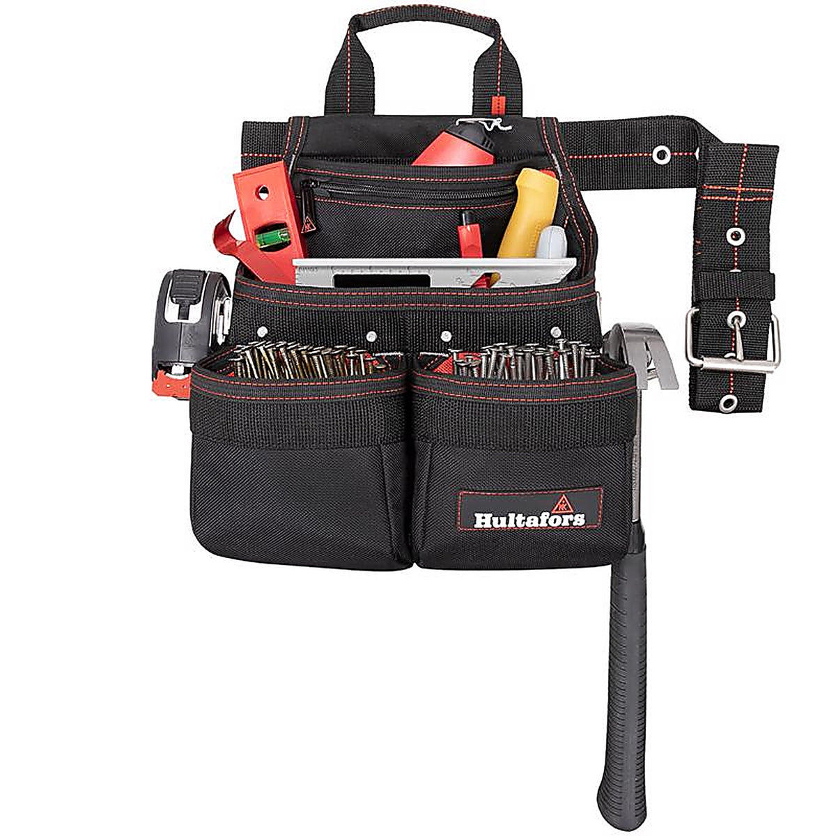 CLC - HT5663 - Hultafors Work Gear Ballistic Polyester Tool and Nail Bag with Belt Black/Red