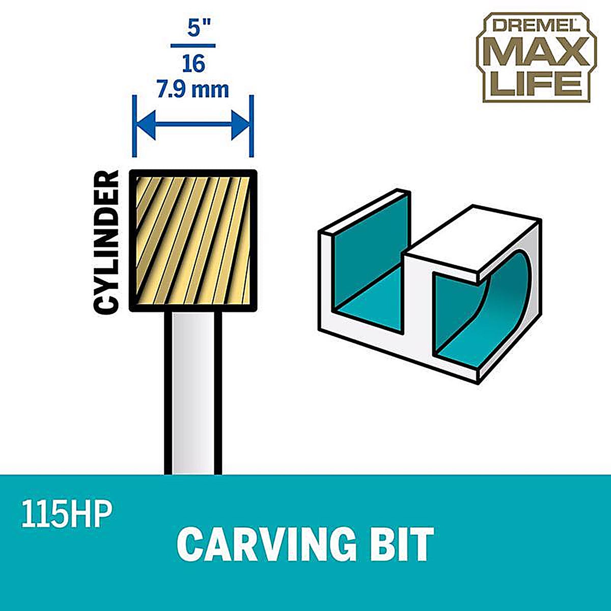 Dremel - 115HP - Max Life 5/16 In. X 1.5 In. L X 0.31 In. W High Speed Steel Cylindrical High Speed Cutter Mul
