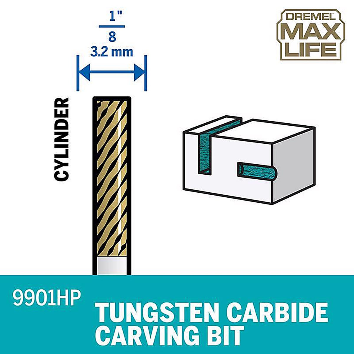 Dremel - 9901HP - Max Life 0.125 In. L Steel Cylindrical Tungsten Carbide Cutter 1 Pack