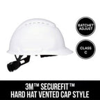 3M - CHH-V-R-W6-SL - Securefit 4-Point Ratchet Hard Hat White Vented