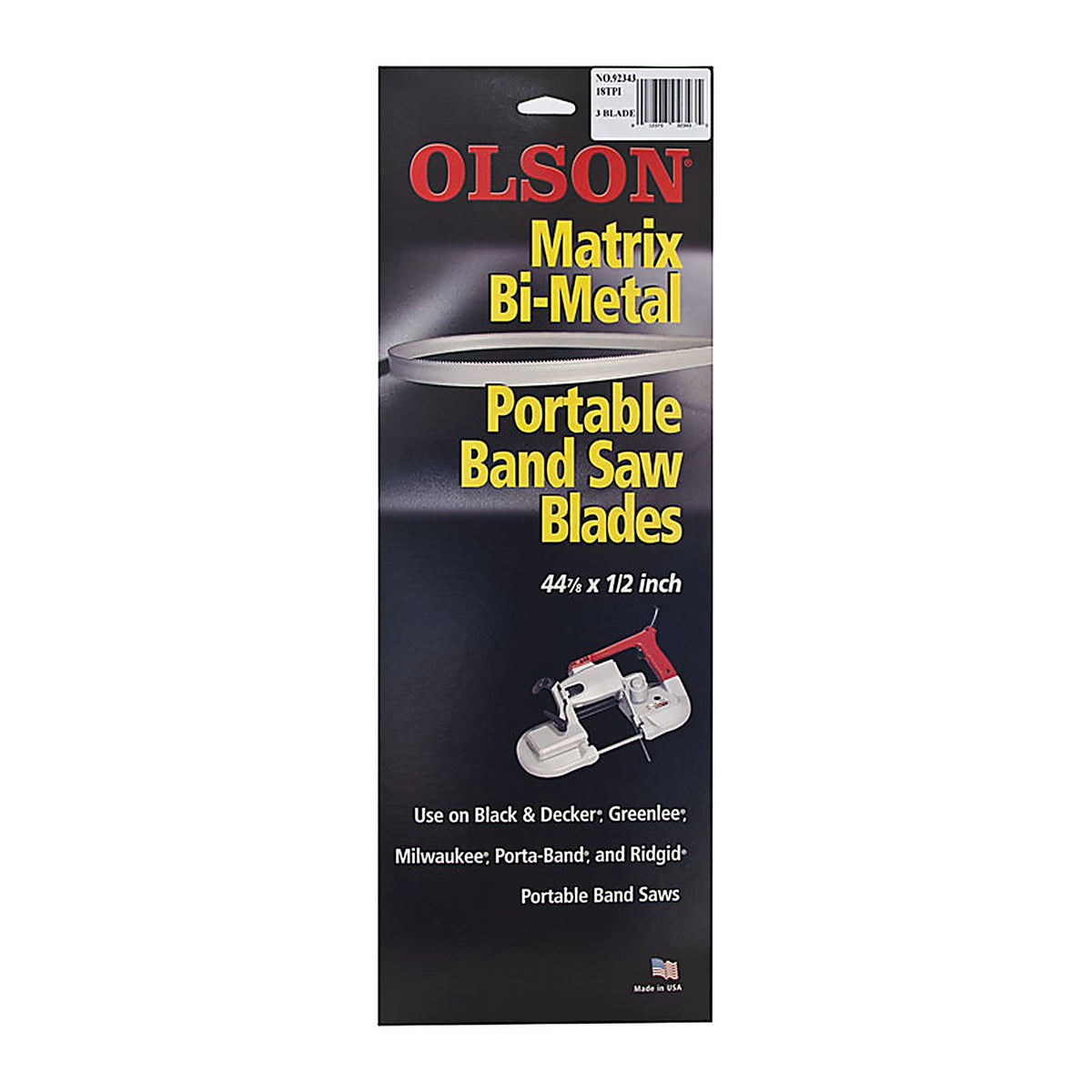 Olson BM92343 44.9 in. L X 0.5 in. W Bi-Metal Portable Band Saw Blade 18 TPI Regular teeth 1 pk
