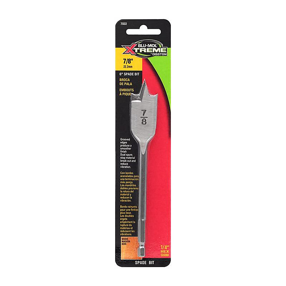 Blu-Mol Xtreme - E0217022 - 7/8 In. X 6 In. L Carbon Steel Spade Bit HEX Shank 1 Pack