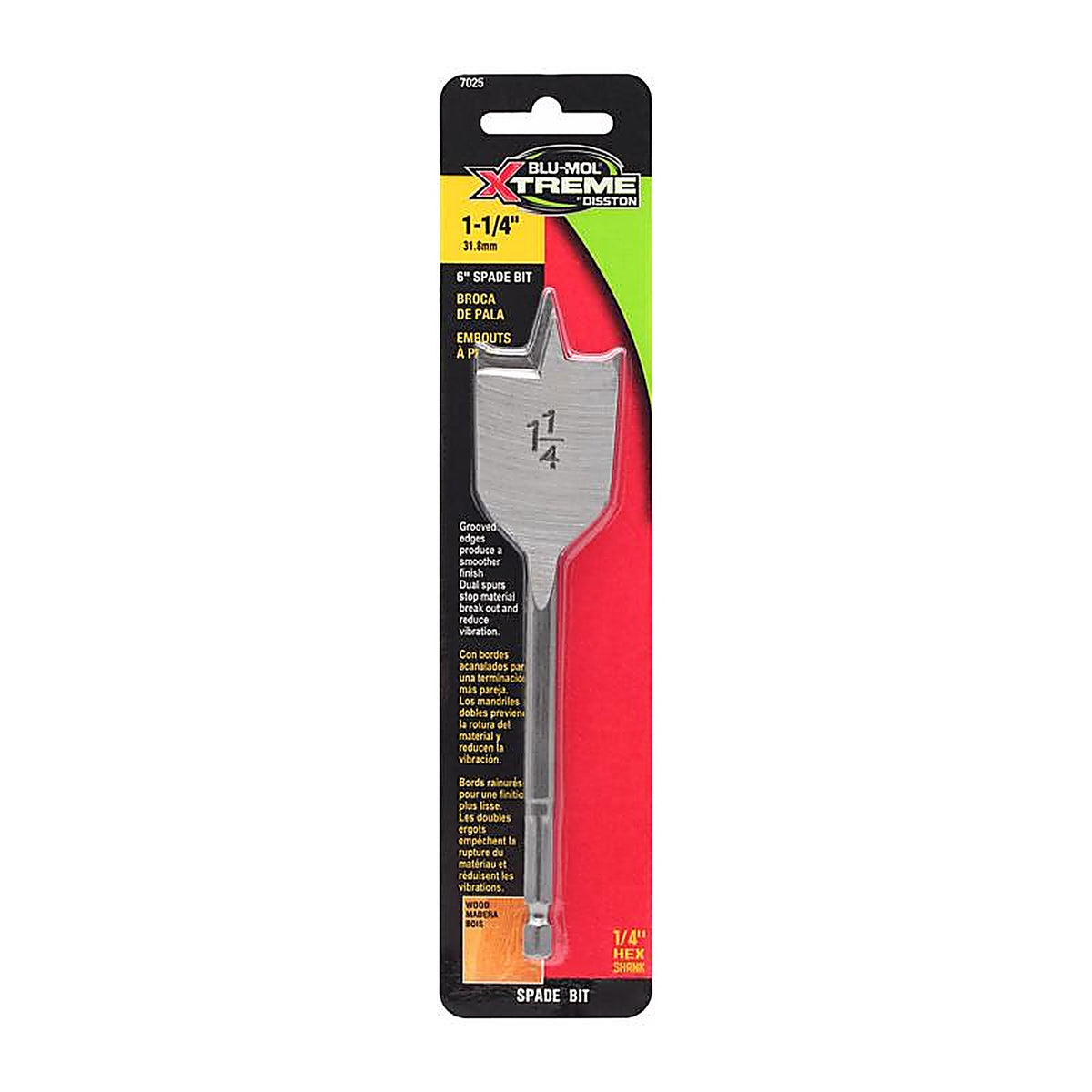 Blu-Mol Xtreme - E0217025 - 1-1/4 In. X 6 In. L Carbon Steel Spade Bit HEX Shank 1 Pack