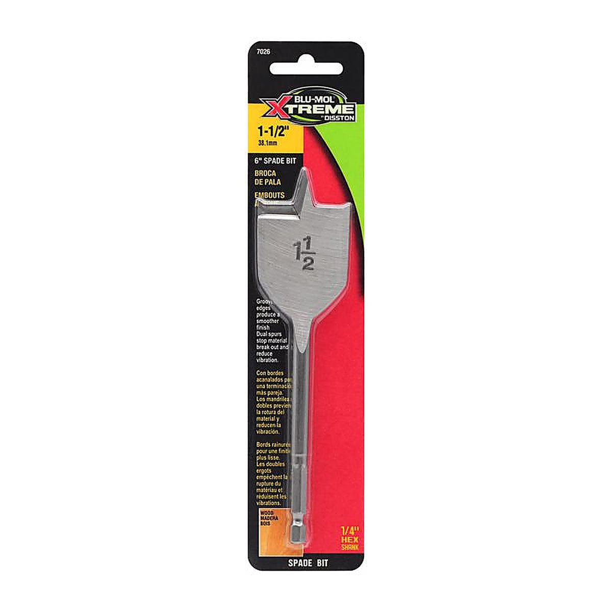 Blu-Mol Xtreme - E0217026 - 1-1/2 In. X 6 In. L Carbon Steel Spade Bit HEX Shank 1 Pack