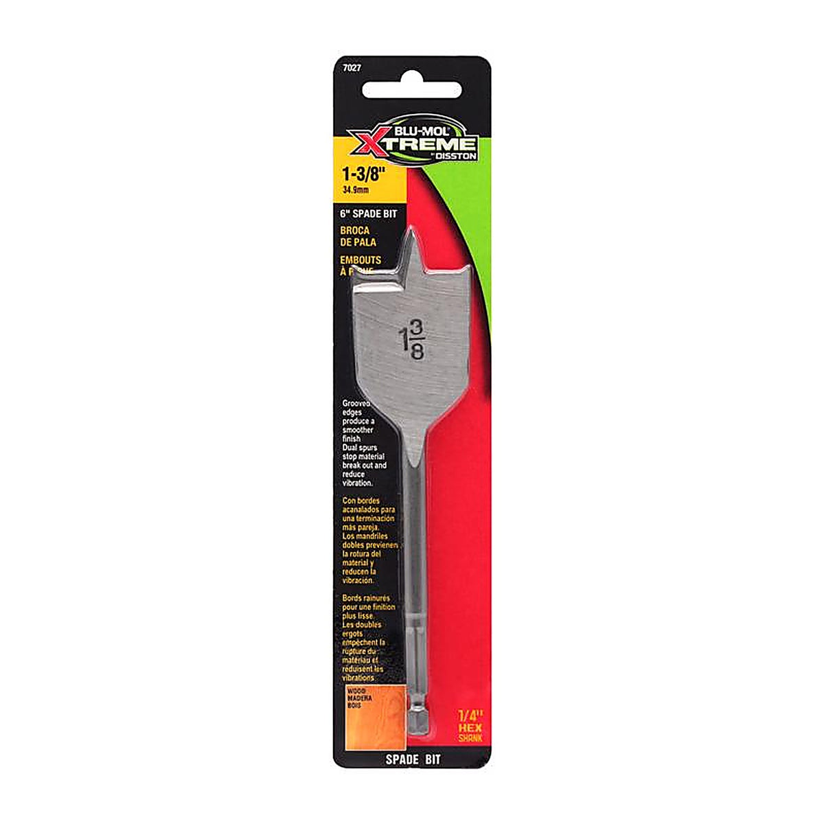 Blu-Mol Xtreme - E0217027 - 1-3/8 In. X 6 In. L Carbon Steel Spade Bit HEX Shank 1 Pack