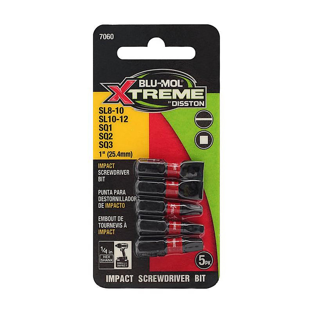 Blu-Mol Xtreme - E0217060 - Assorted 1 In. Impact Driver Bit Set S2 Tool Steel 5 Piece
