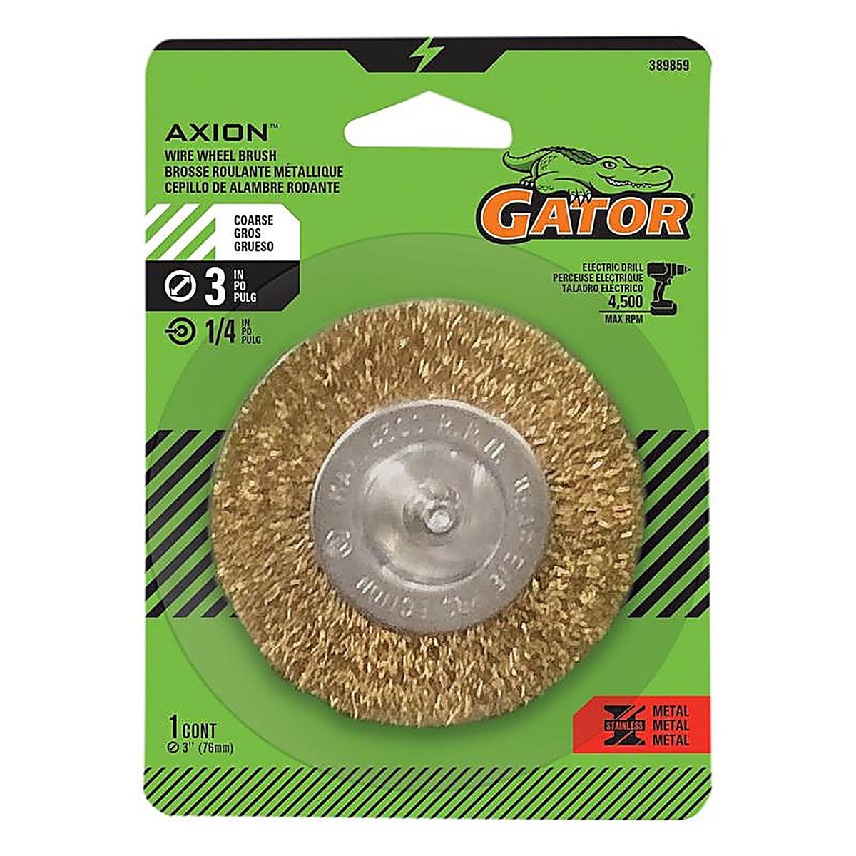Gator - 389859 - 3 In. Coarse Crimped Wire Wheel Brush Brass Coated Steel 4500 Rpm 1 Piece