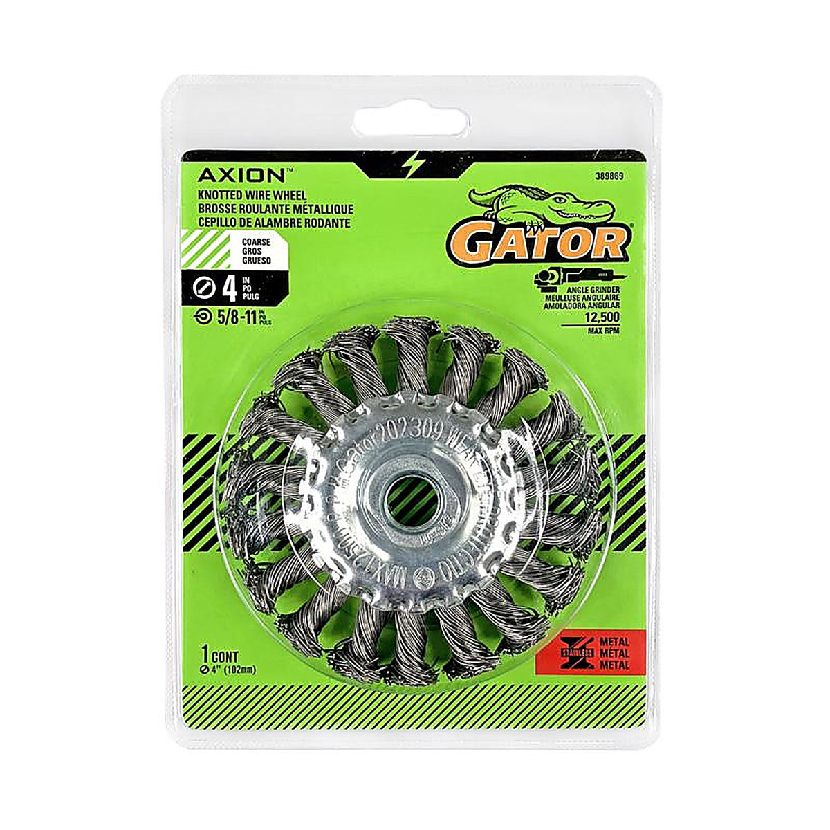 Gator - 389869 - 4 In. Coarse Knotted/Twisted Wire Wheel Brass Coated Steel 13300 Rpm 1 Piece