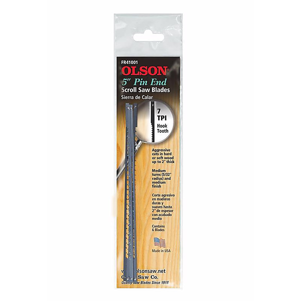 Olson SC41101 5 in. Carbon Steel Scroll Saw Blade 15 TPI 6 pk