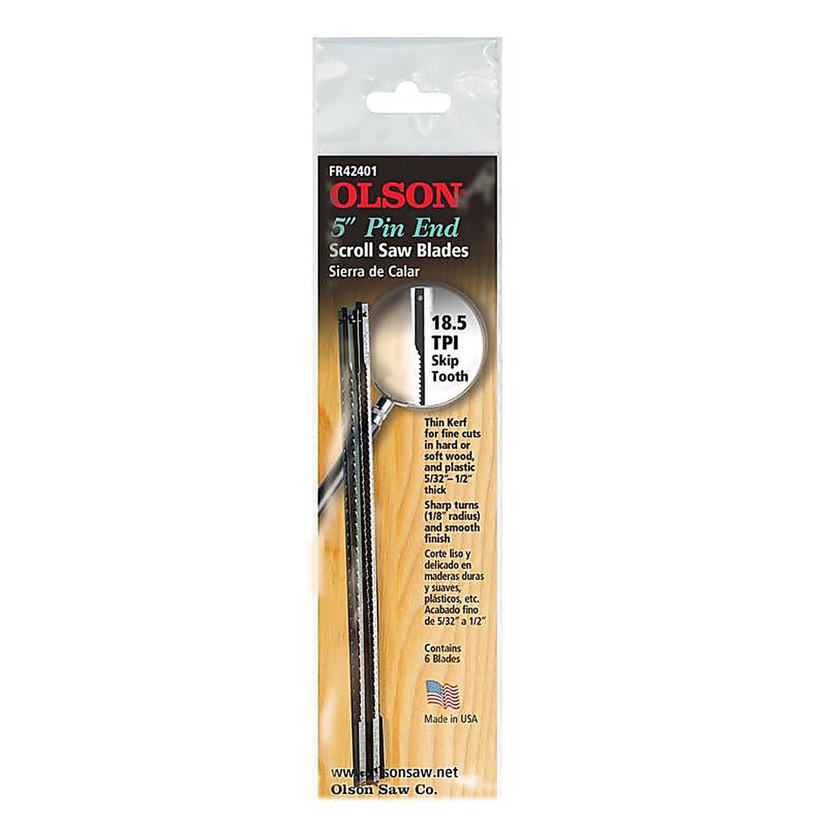 Olson FR42401 5 in. Carbon Steel Scroll Saw Blade 18.5 TPI 6 pk