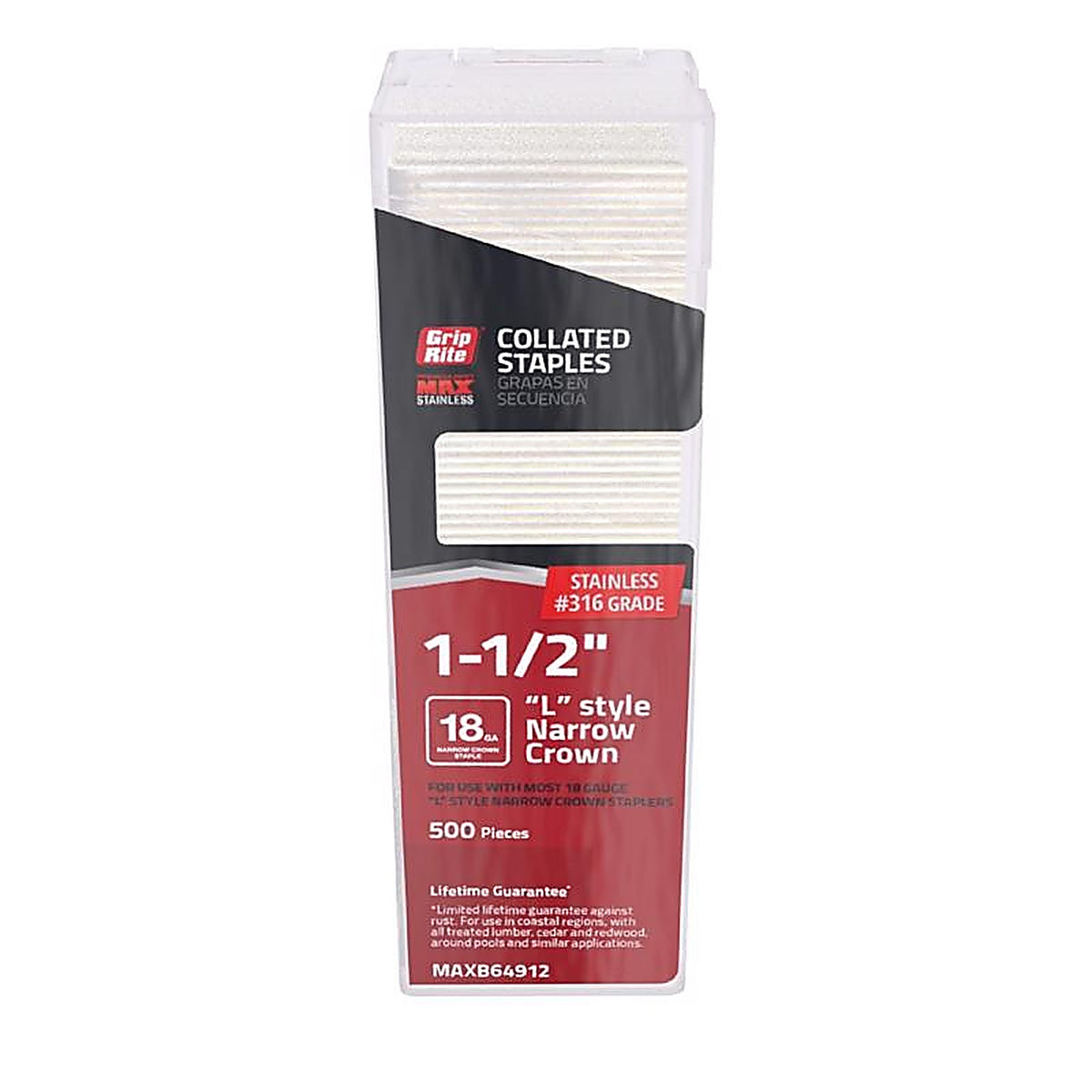 Grip-Rite Prime Guard - MAXB64912 - 1/4 In. W X 1-1/2 In. L 18 Ga. Narrow Crown L-Style Staples 500 Pack