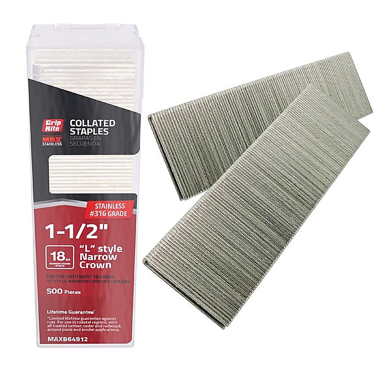 Grip-Rite Prime Guard - MAXB64912 - 1/4 In. W X 1-1/2 In. L 18 Ga. Narrow Crown L-Style Staples 500 Pack