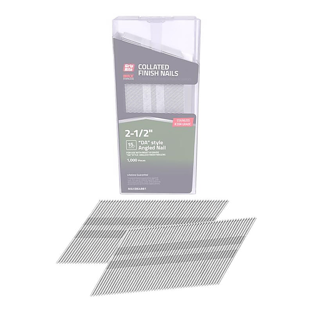 Grip-Rite Prime Guard - MAXB64881 - 2-1/2 In. L X 15 Ga. Angled Strip Stainless Steel Finish Nails 1000 Pack