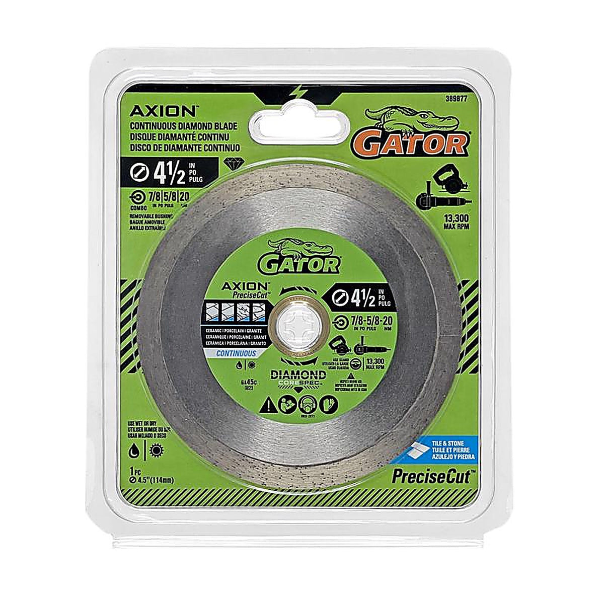 Gator - 389877 - Precisecut 4-1/2 In. D X 5/8 and 7/8 In. Diamond Continuous Rim Saw Blade 1 Pack