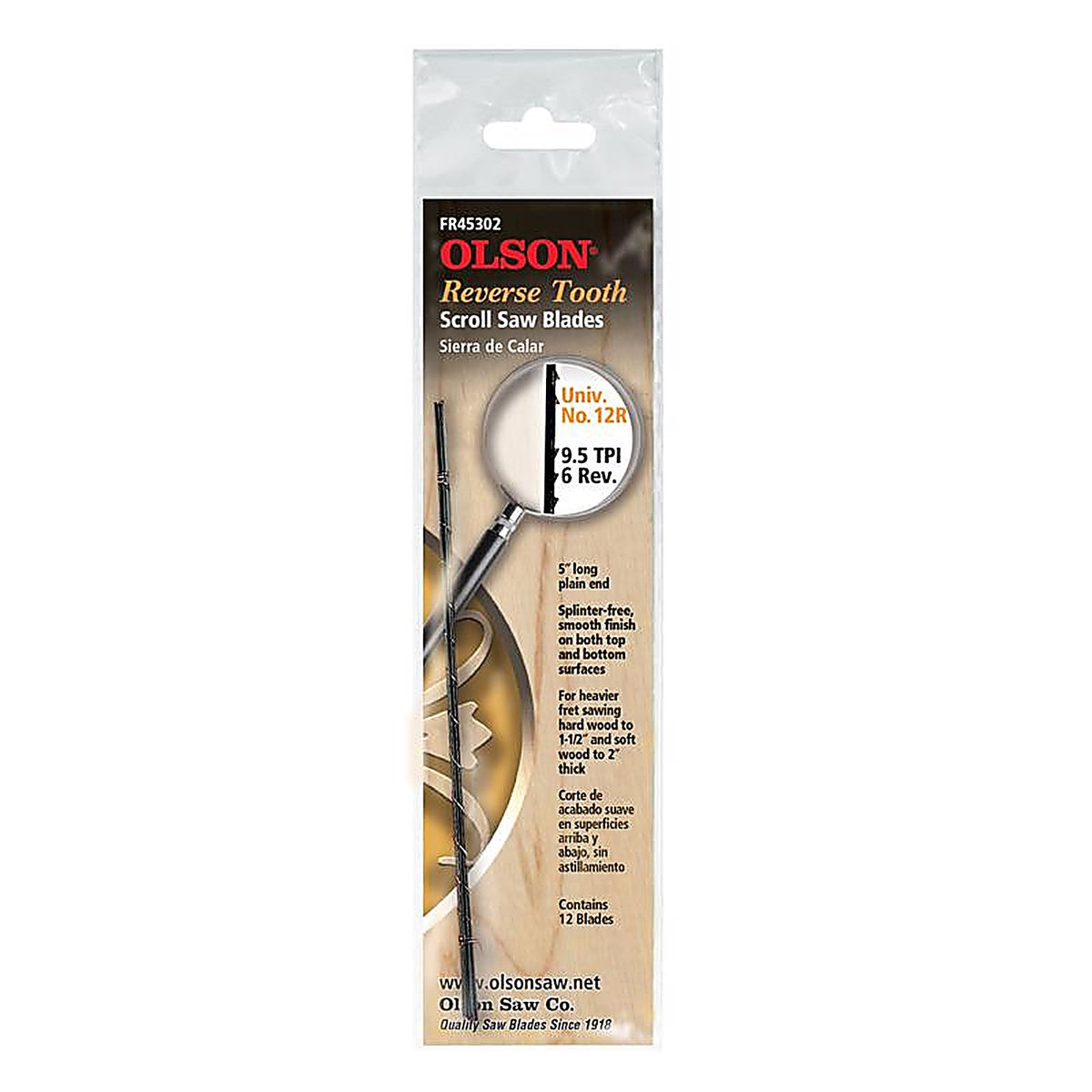 Olson Saw 45302 5 in. Carbon Steel Scroll Saw Blade 9.8 TPI 12/Pack