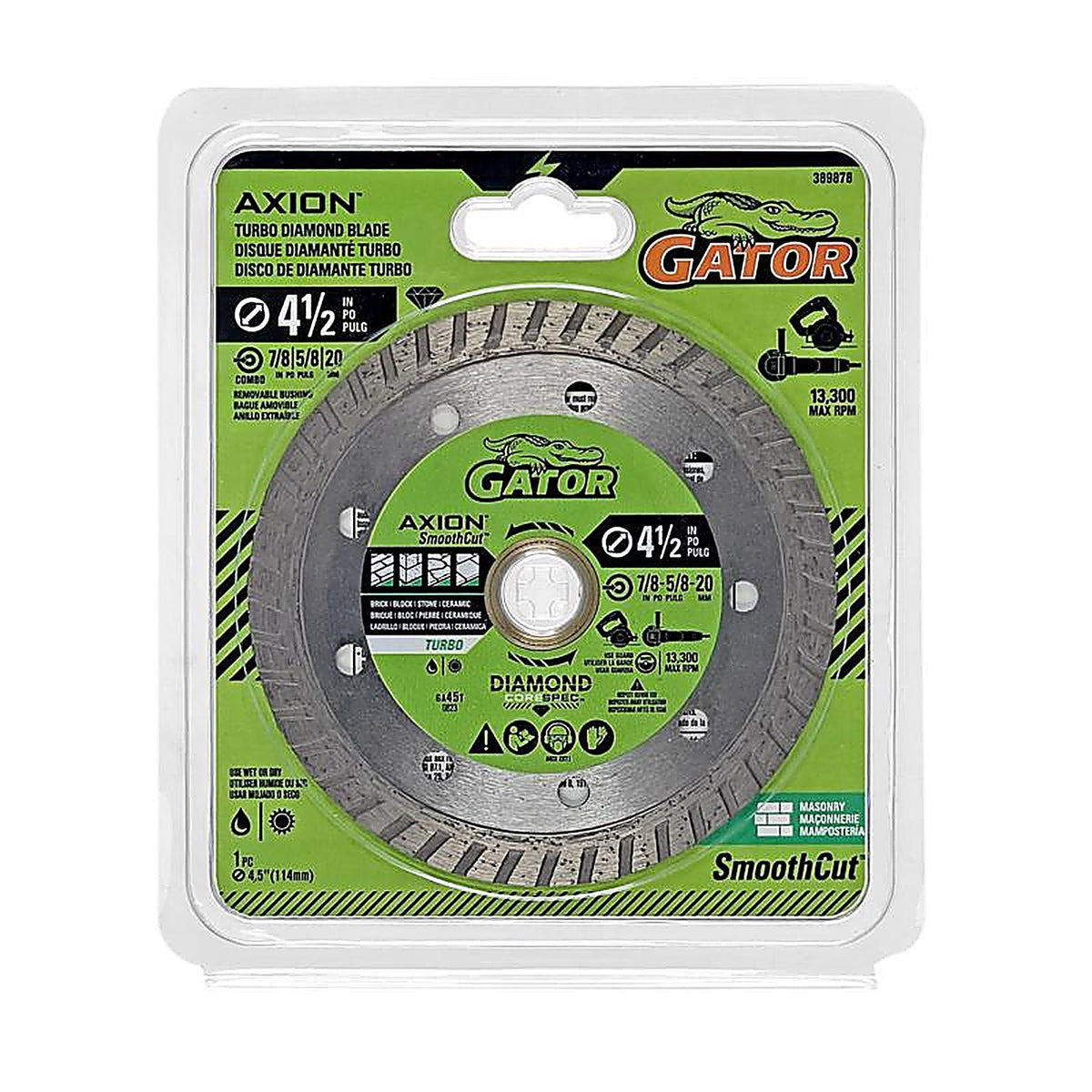 Gator - 389878 - Smoothcut 4-1/2 In. D X 5/8 and 7/8 In. Diamond Turbo Rim Saw Blade 1 Pack