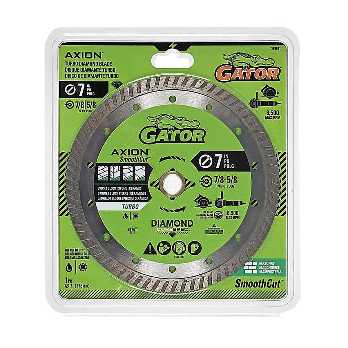 Gator - 389881 - Smoothcut 7 In. D X 5/8 and 7/8 In. Diamond Turbo Rim Saw Blade 1 Pack