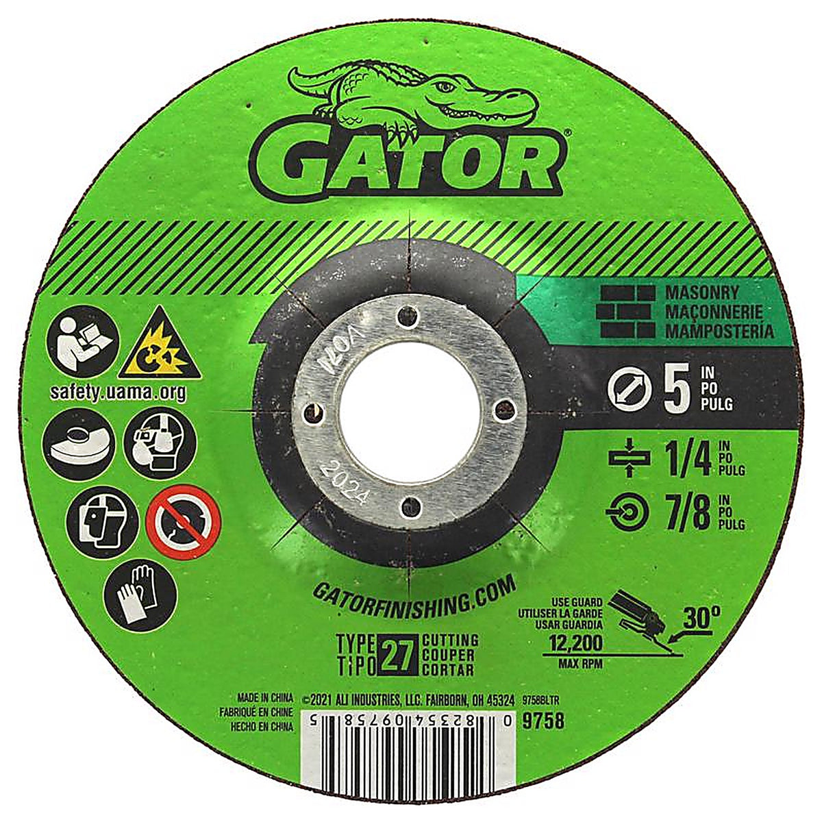 Gator - 9758 - 5 In. D X 7/8 In. Aluminum Oxide/Silicon Carbide Masonry Cut-Off Wheel 1 Pack