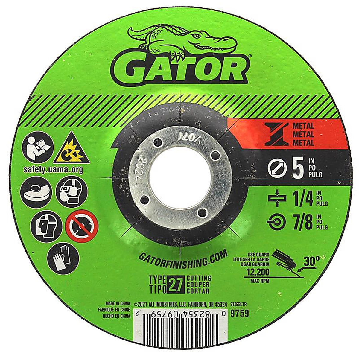 Gator - 9759 - 5 In. D X 7/8 In. Aluminum Oxide Metal Cutting Wheel 1 Pack