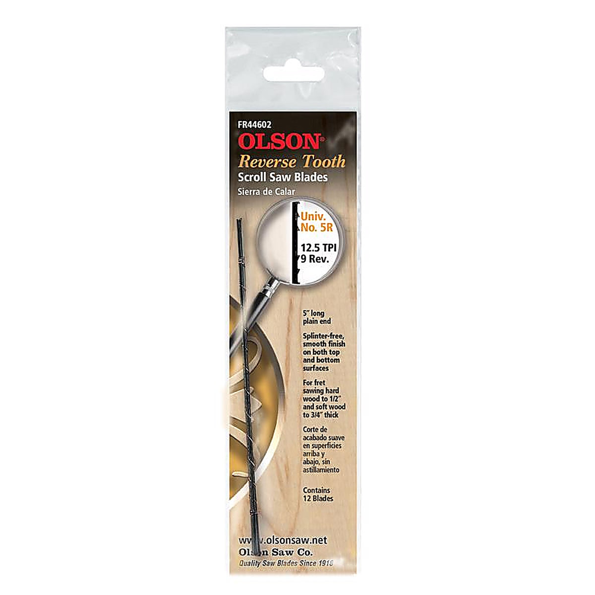 Olson FR44602 5 in. Carbon Steel Scroll Saw Blade 12.5 TPI 12 pk