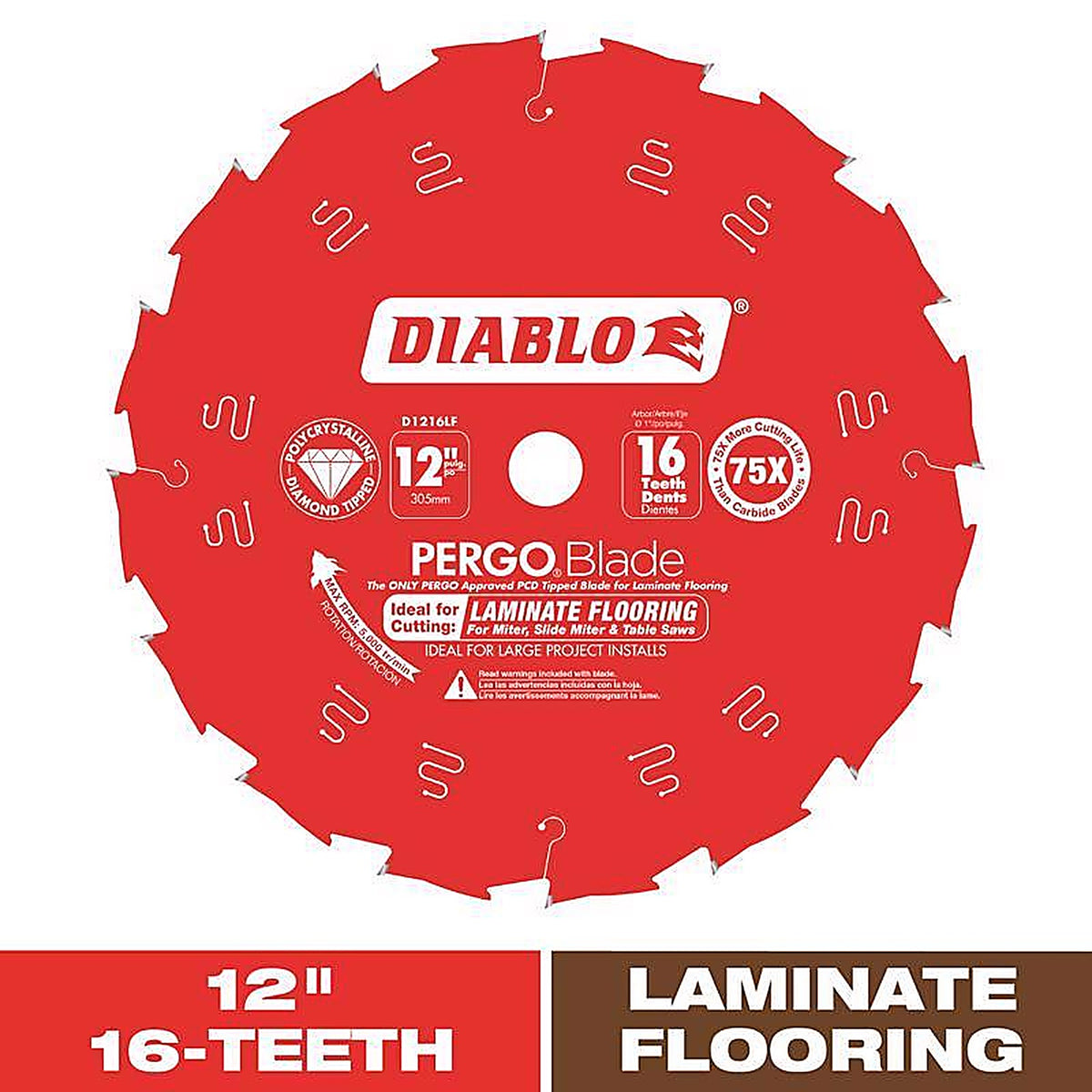 Diablo - D1216LF - Pergo Blade 12 In. D X 1 In. Laminate Flooring Pcd Circular Saw Blade 16 Teeth 1 Each
