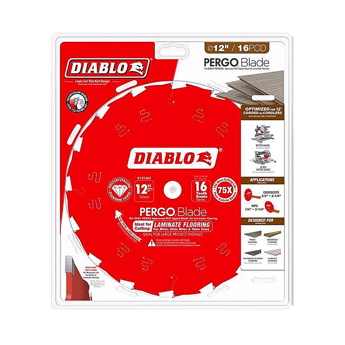 Diablo - D1216LF - Pergo Blade 12 In. D X 1 In. Laminate Flooring Pcd Circular Saw Blade 16 Teeth 1 Each