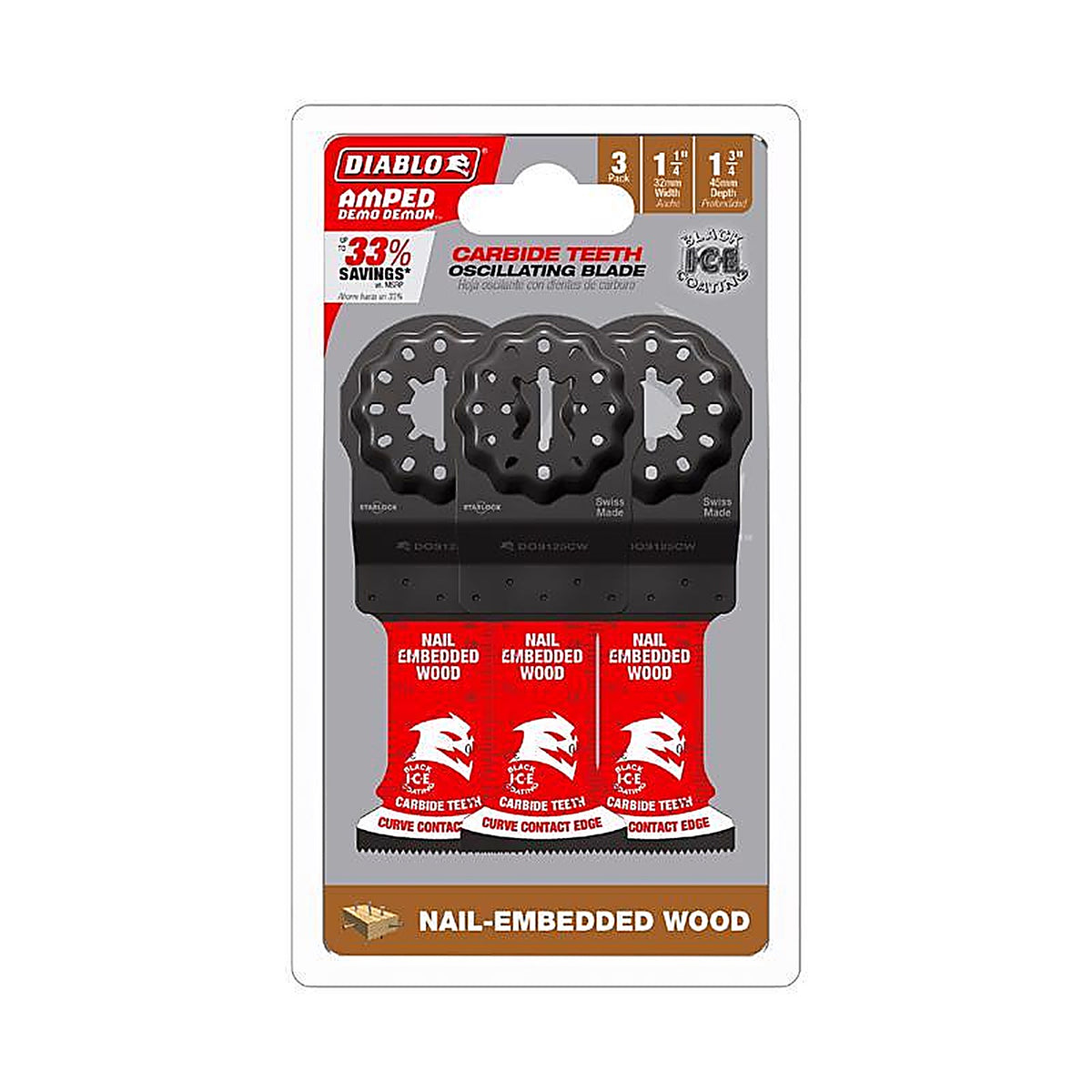 Diablo - DOS125CW3 - Demo Demon Amped 1-3/4 In. L X 1-1/4 In. W Carbide Oscillating Blade Nail-Embedded Wood 3 Pack