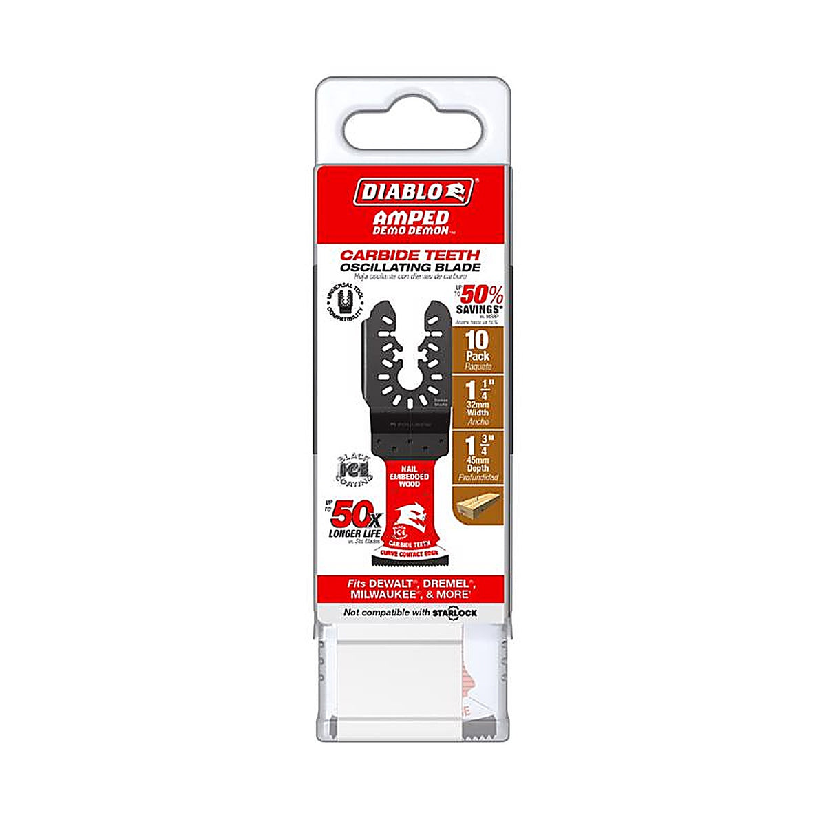 Diablo - DOU125CW10 - Demo Demon Amped 1-3/4 In. L X 1-1/4 In. W Carbide Oscillating Blade Nail-Embedded Wood 10 Pack