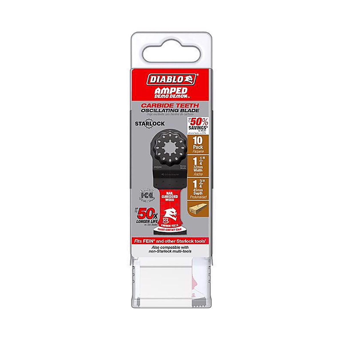 Diablo - DOS125CW10 - Demo Demon Amped 1-3/4 In. L X 1-1/4 In. W Carbide Oscillating Blade Nail-Embedded Wood 10 Pack