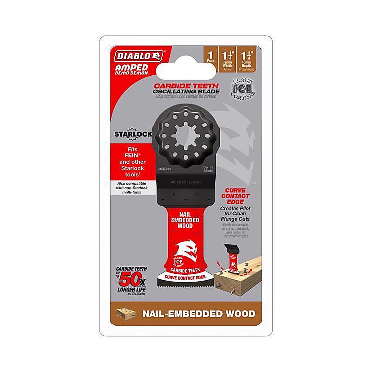 Diablo - DOS125CW - Demo Demon Amped 1-3/4 In. L X 1-1/4 In. W Carbide Oscillating Blade Nail-Embedded Wood 1 Pack