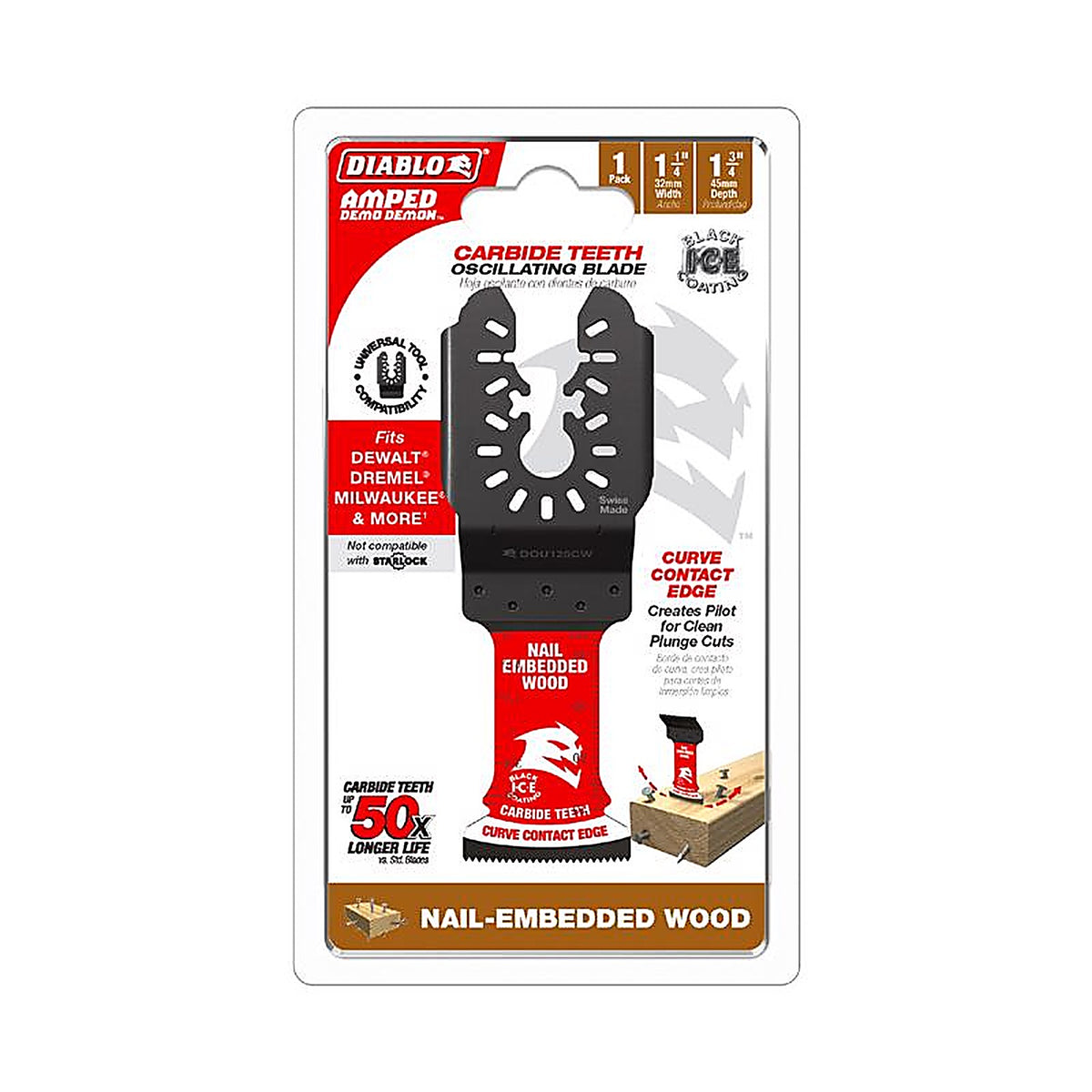 Diablo - DOU125CW - Demo Demon Amped 1-3/4 In. L X 1-1/4 In. W Carbide Oscillating Blade Nail-Embedded Wood 1 Pack