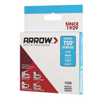 Arrow Fastener 50424 T50 3/8 in. W x 1/4 in. L 18 Ga. Wide Crown Heavy Duty Staples 1250/Pack
