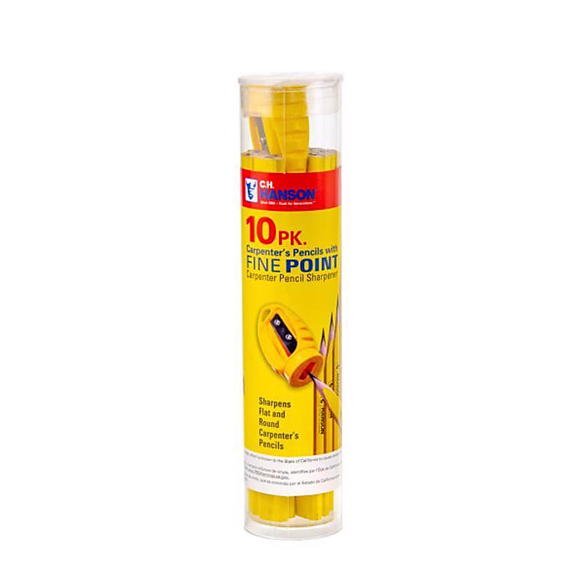 C.H. Hanson - 10214 - 2 In. L Carpenter Pencil and Sharpener Yellow 10 Piece