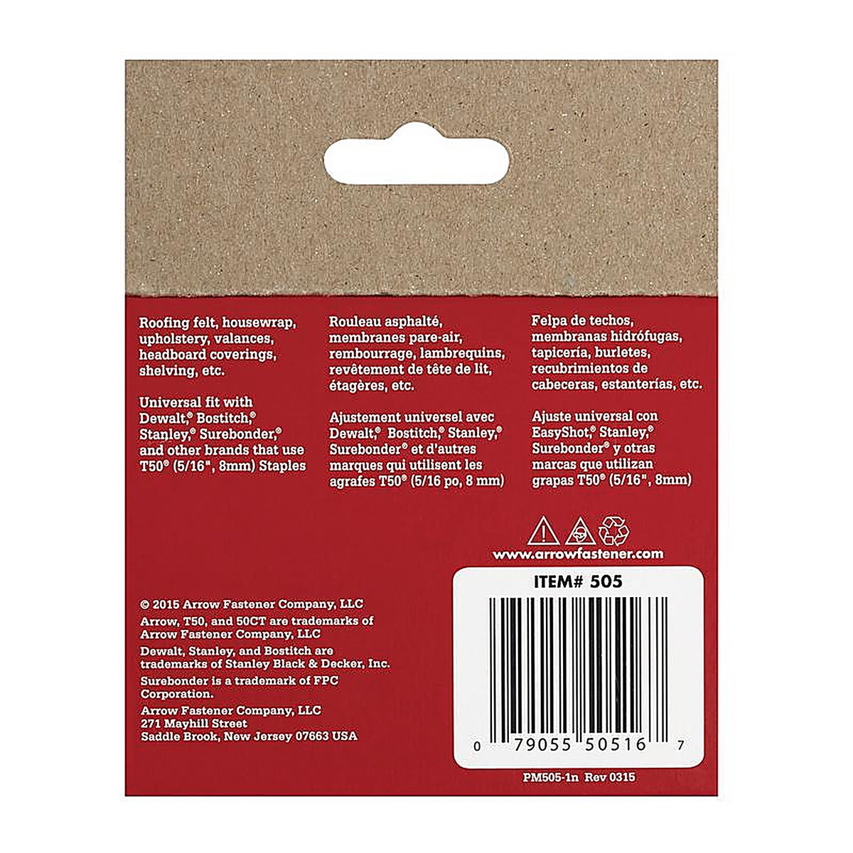 Arrow Fastener 50524 T50 3/8 in. W x 5/16 in. L 18 Ga. Flat Crown Heavy Duty Staples 1250/Pack