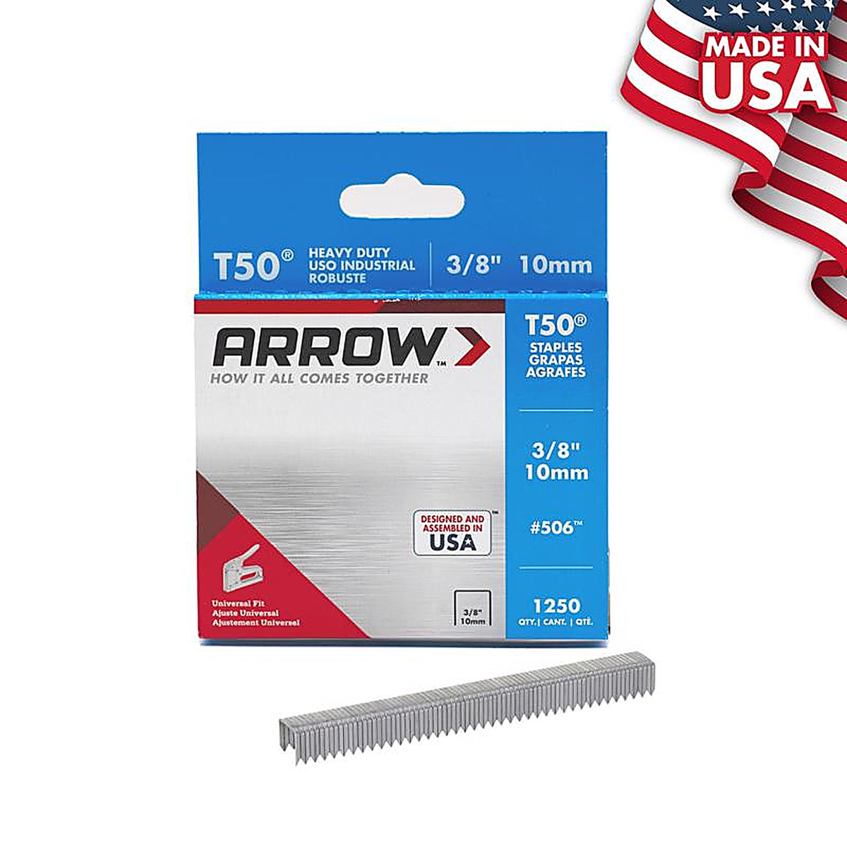 Arrow Fastener 50624 #506 T50 3/8 in. W x 3/8 in. L Flat Crown Heavy Duty Staples 1250/Pack