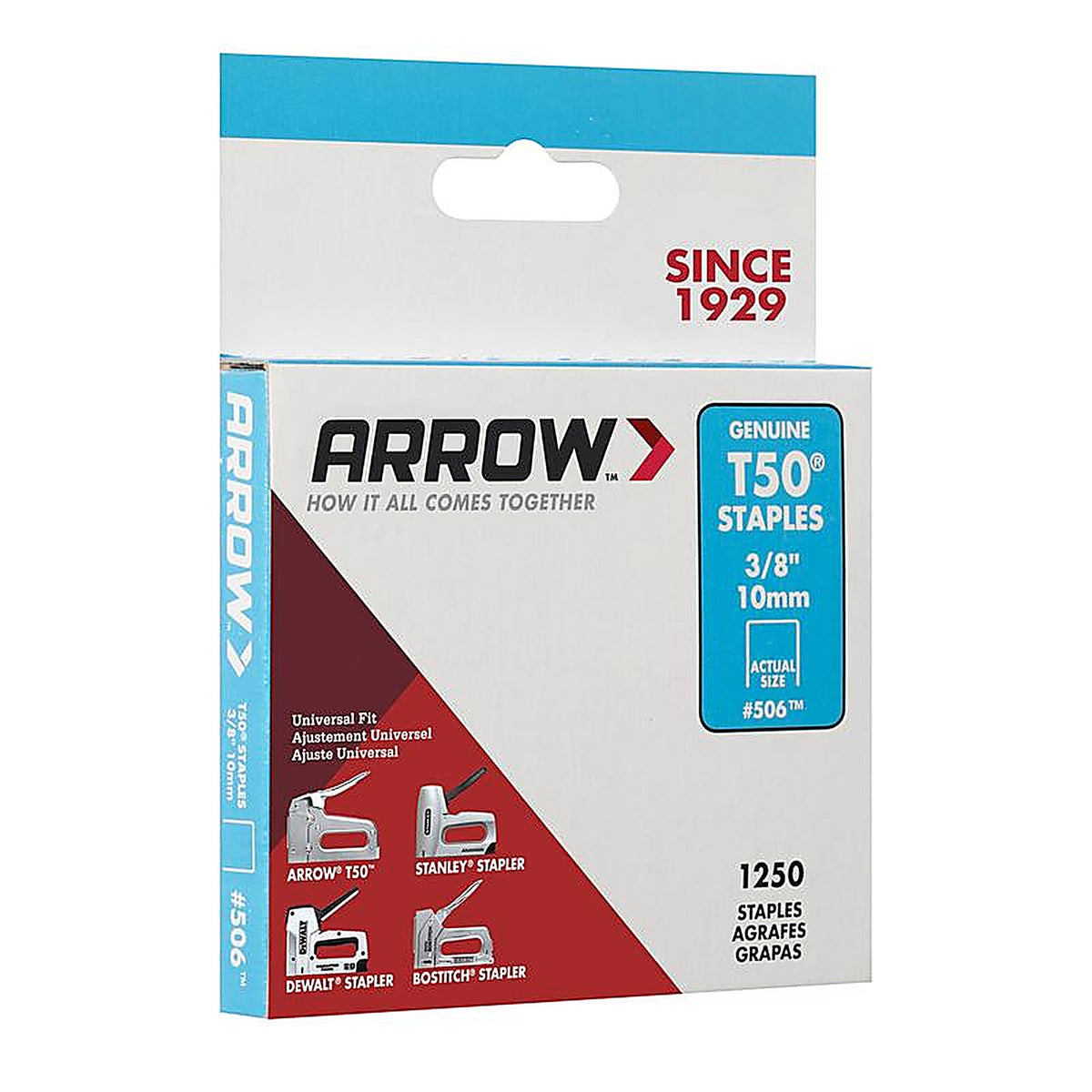 Arrow Fastener 50624 #506 T50 3/8 in. W x 3/8 in. L Flat Crown Heavy Duty Staples 1250/Pack