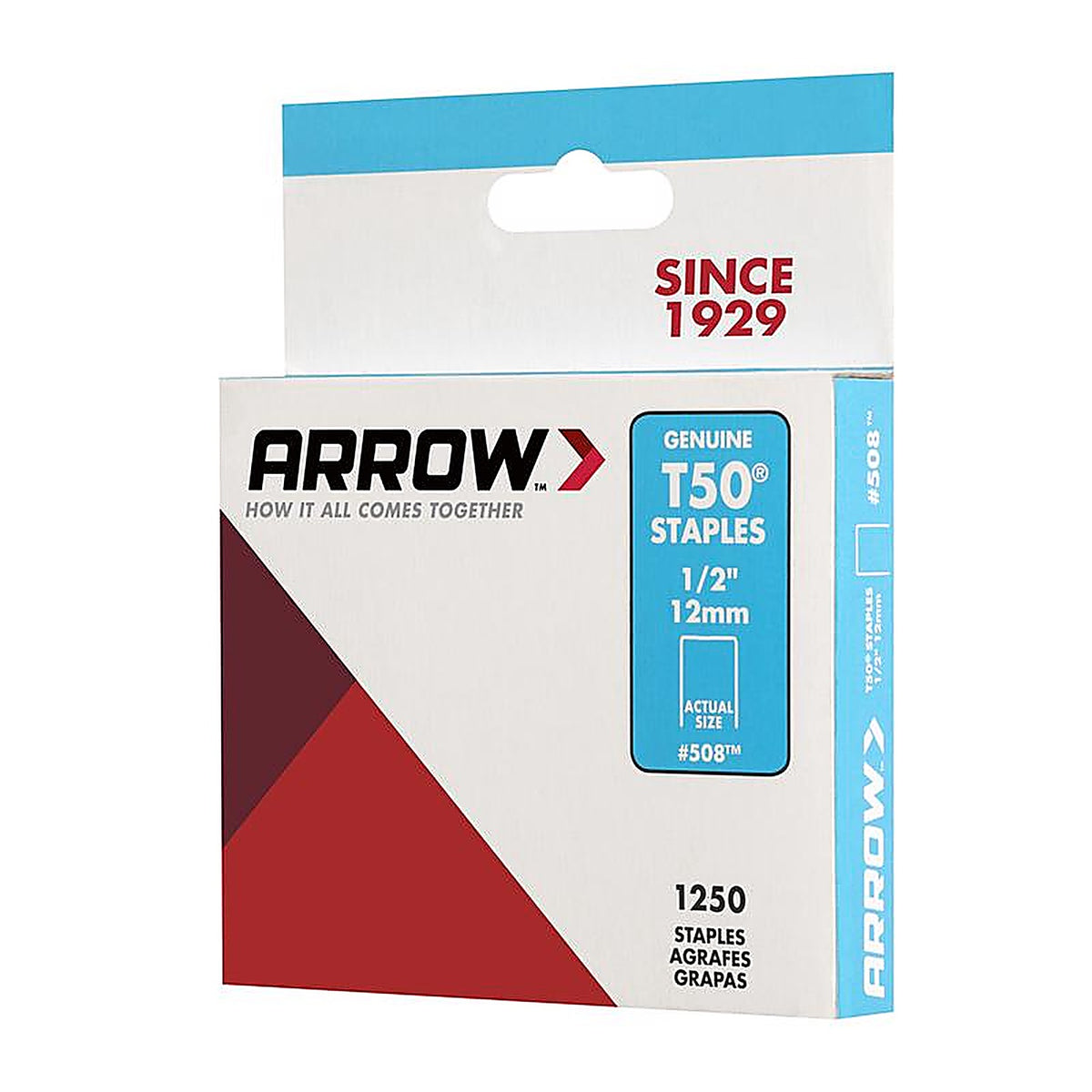 Arrow Fastener 50824 T50 3/8 in. W x 1/2 in. L 18 Ga. Flat Crown Heavy Duty Staples 1250/Pack