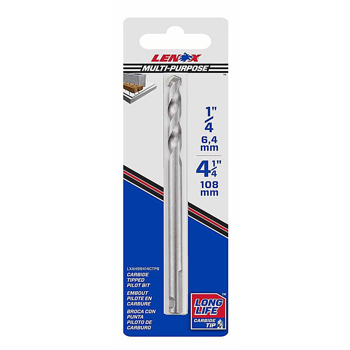 Lenox - LXAH99414CTPB - 108 MM Carbide Tipped 4-1/4 In. L X 1/4 In. D Hole Saw Pilot Bit